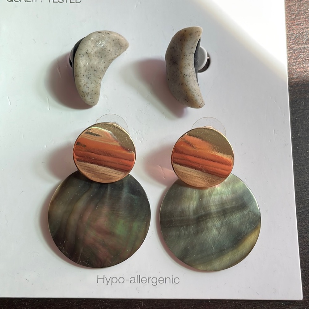 Handmade clay moon earrings and metallic pair